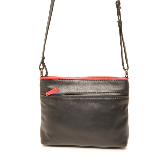 Leren Crossbody Dames Soft | Zwart-rood