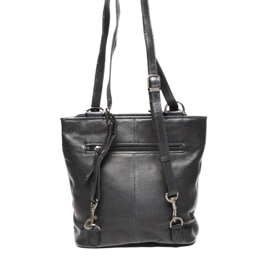 Leren Dames Rugzak / Schoudertas / Crossbody Lucca | Zwart